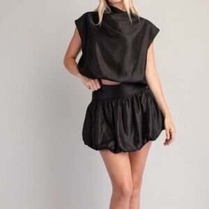 Chic Black Two-Piece Bubble Skirt Set